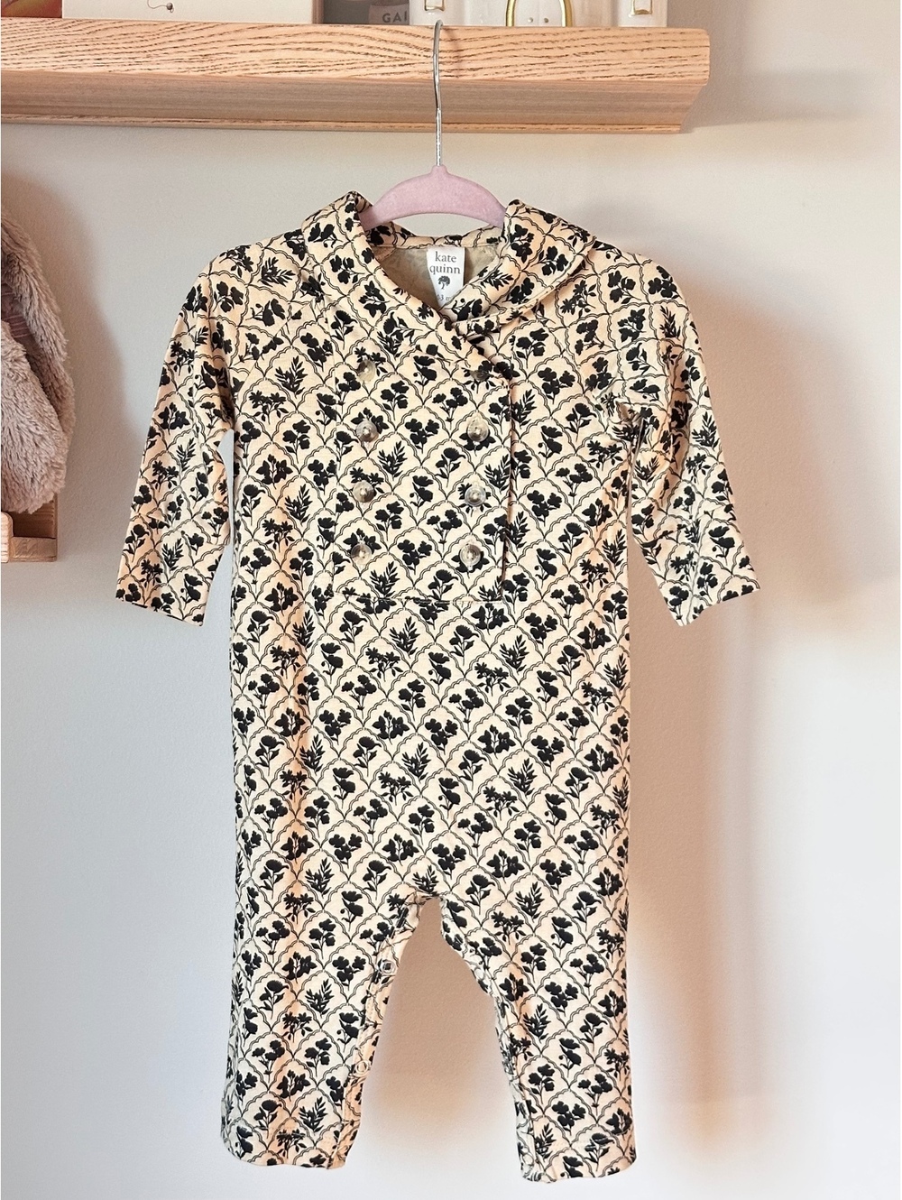 Kate Quinn LS Double Breasted Shawl Collar Jumpsuit - Trellis Floral - Sz 0/3m